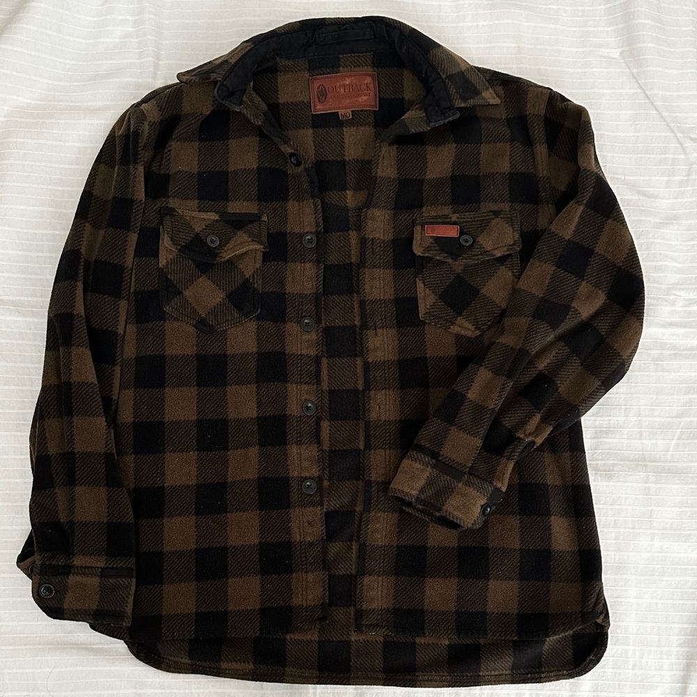 Unisex Brown and Black Plaid Flannel Shirt